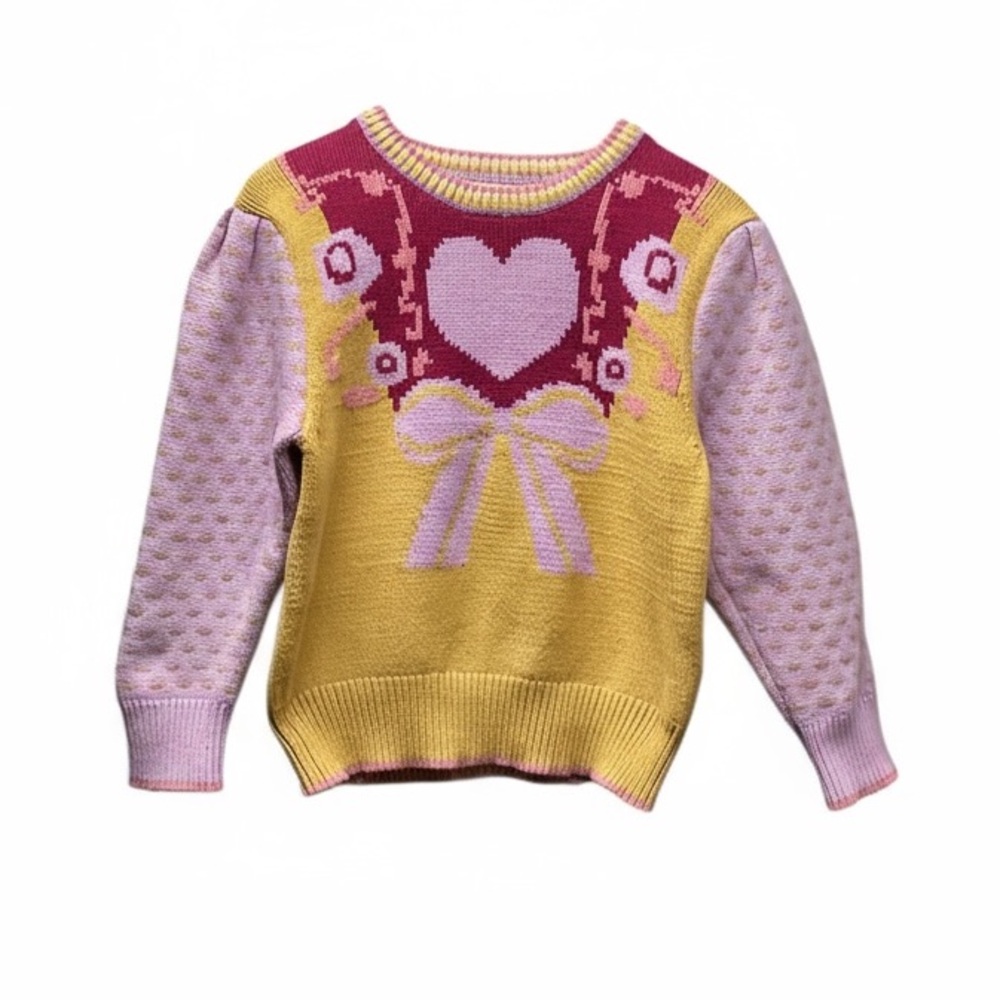 LoveShackFancy Emani crew neck Cottagecore sweater Yellow And Pink Size Large